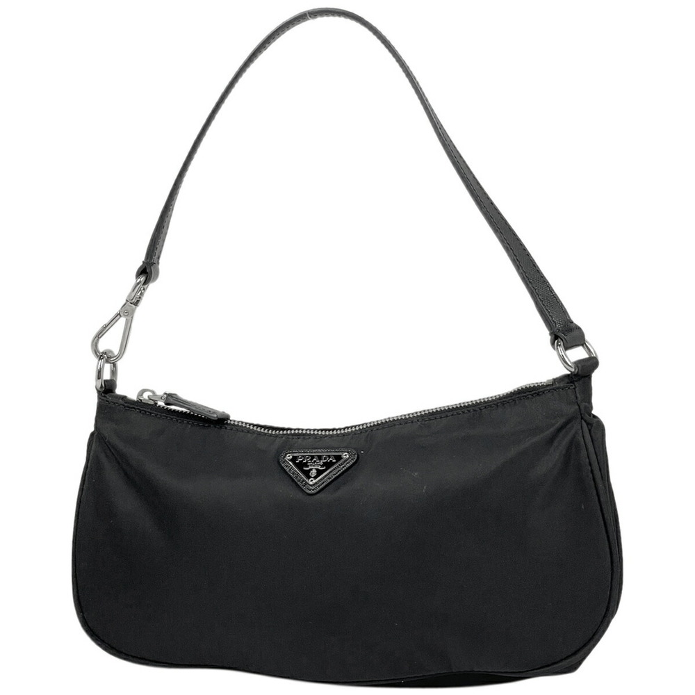 Prada Logo Plate Handbag Clutch Nero Black